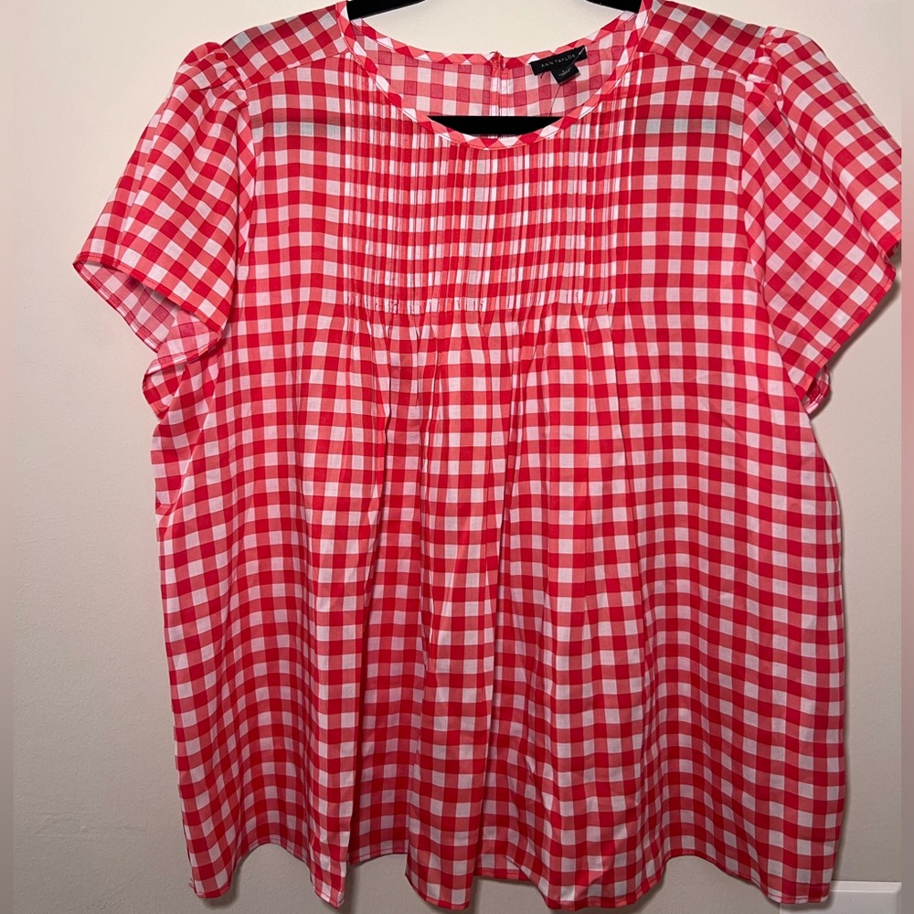 ANN TAYLOR | NEW Gingham Red and White Flounce Vintage Top Flutter Sleeve Blouse
